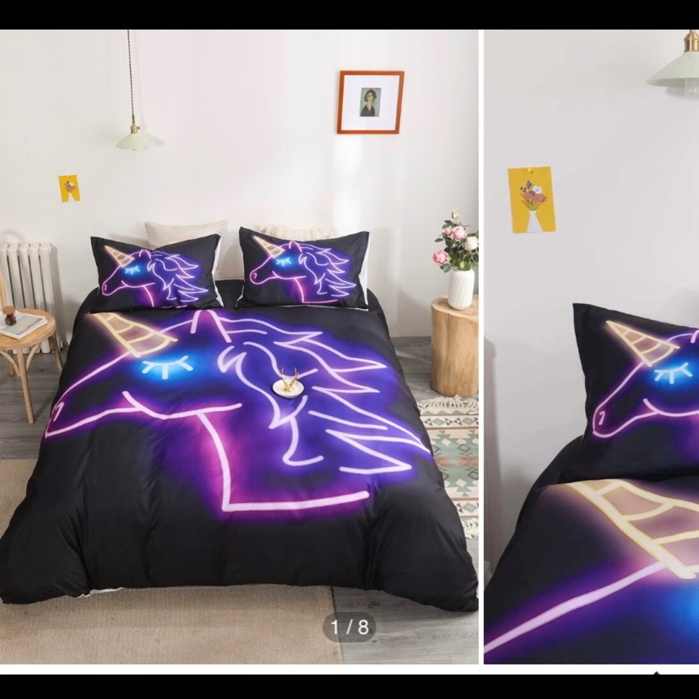 Shein twin size neon unicorn bedset